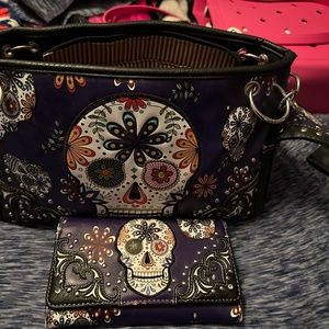 purple sugar candy skull purse